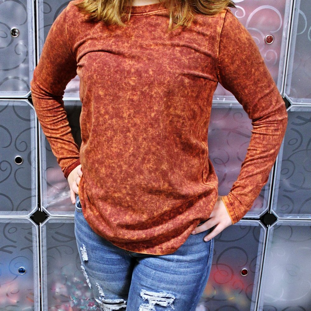Persimmon Color Mineral Wash Long Sleeve Tee